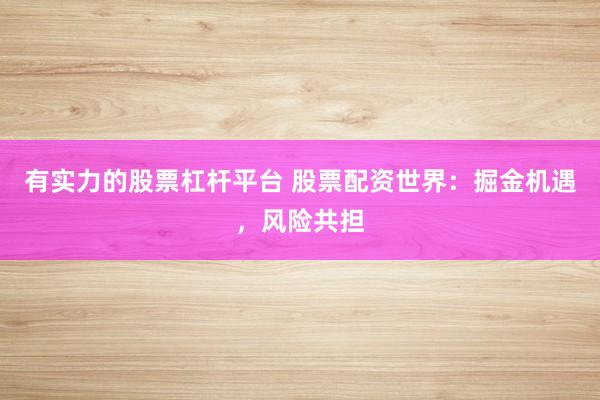 有实力的股票杠杆平台 股票配资世界：掘金机遇，风险共担