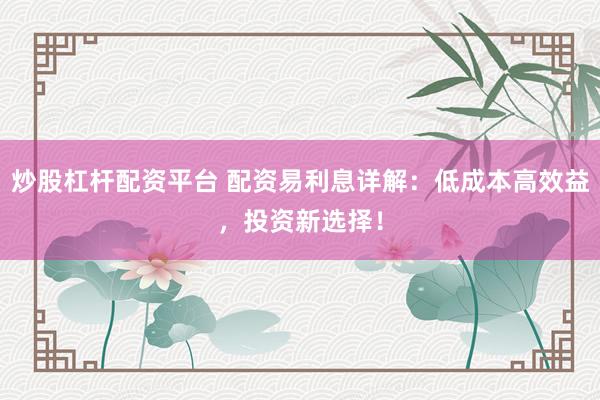 炒股杠杆配资平台 配资易利息详解：低成本高效益，投资新选择！