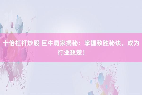 十倍杠杆炒股 巨牛赢家揭秘：掌握致胜秘诀，成为行业翘楚！