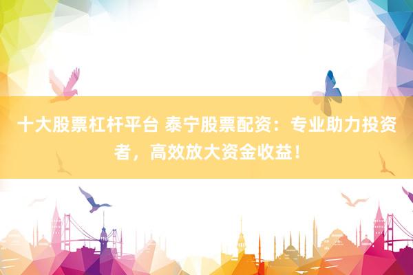 十大股票杠杆平台 泰宁股票配资：专业助力投资者，高效放大资金收益！