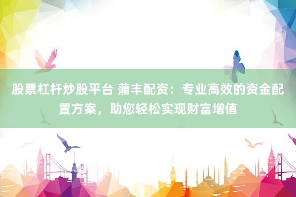 股票杠杆炒股平台 蒲丰配资：专业高效的资金配置方案，助您轻松实现财富增值