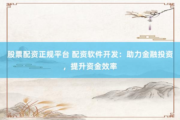 股票配资正规平台 配资软件开发：助力金融投资，提升资金效率