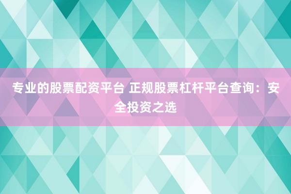 专业的股票配资平台 正规股票杠杆平台查询：安全投资之选