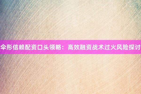 伞形信赖配资口头领略：高效融资战术过火风险探讨