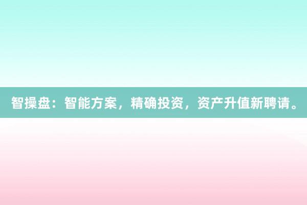 智操盘：智能方案，精确投资，资产升值新聘请。