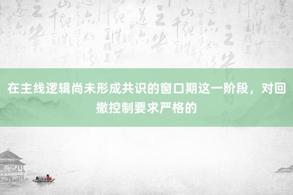 在主线逻辑尚未形成共识的窗口期这一阶段，对回撤控制要求严格的