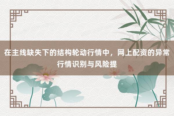 在主线缺失下的结构轮动行情中，网上配资的异常行情识别与风险提