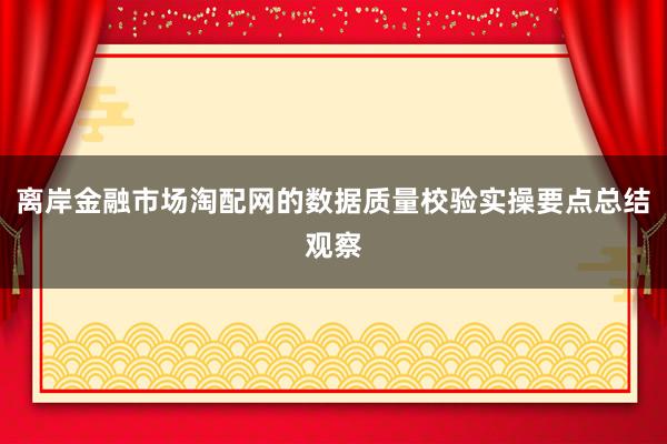 离岸金融市场淘配网的数据质量校验实操要点总结观察